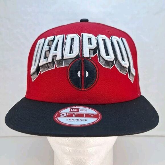 Marvel Deadpool New Era 9FIFTY Snapback Flat Brim Bill Hat Cap Red Black - Picture 1 of 8